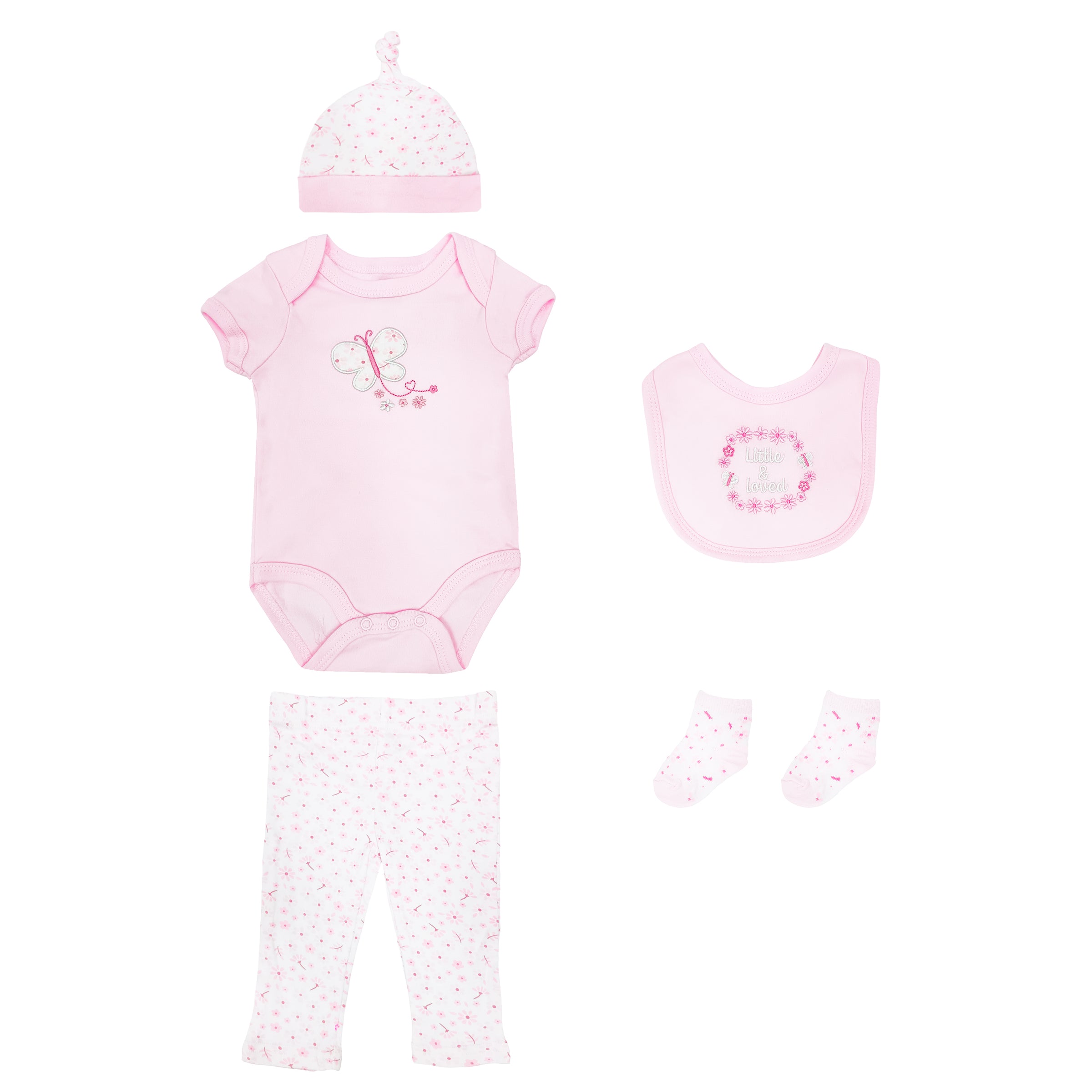 Body Manga Corta + Pantalón Largo + Gorro + Babero + Medias