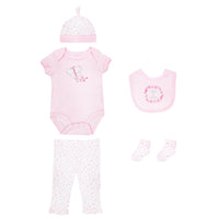 Body Manga Corta + Pantalón Largo + Gorro + Babero + Medias
