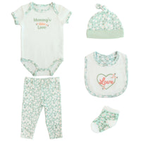 Body Manga Corta + Pantalón Largo + Gorro + Babero + Medias
