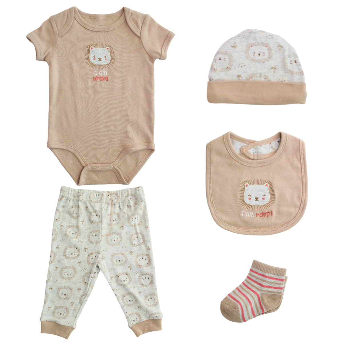 Body Manga Corta + Pantalón Largo + Gorro + Babero + Medias