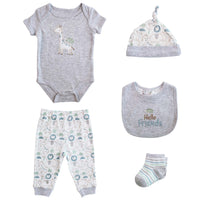 Body Manga Corta + Pantalón Largo + Gorro + Babero + Medias
