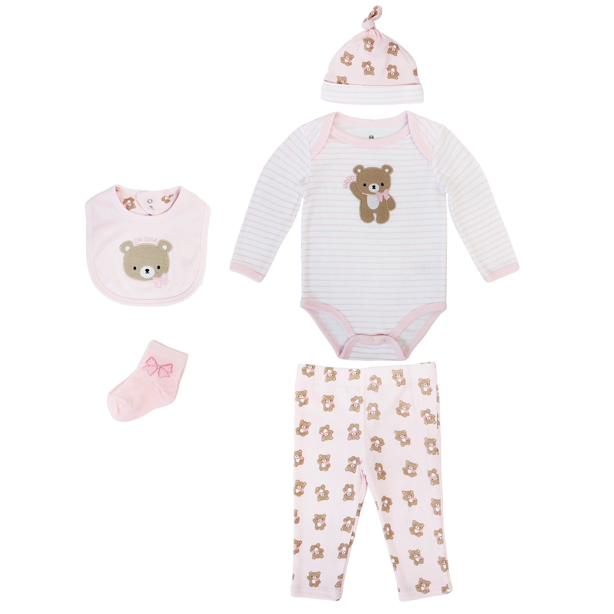 Body Manga Larga + Pantalón Largo + Gorro + Babero + Medias