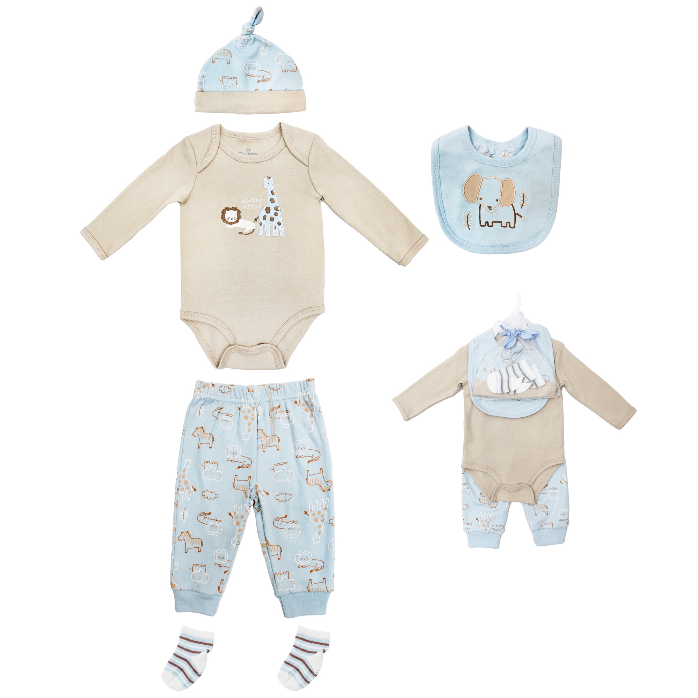 Body Manga Larga + Pantalón Largo + Gorro + Babero + Medias