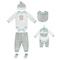 Body Manga Larga + Pantalón Largo + Gorro + Babero + Medias
