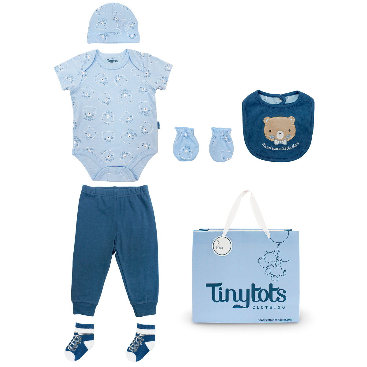 Body M/ C + Pantalón Largo + Gorro + Babero + Medias +  Mitones + Bolsa