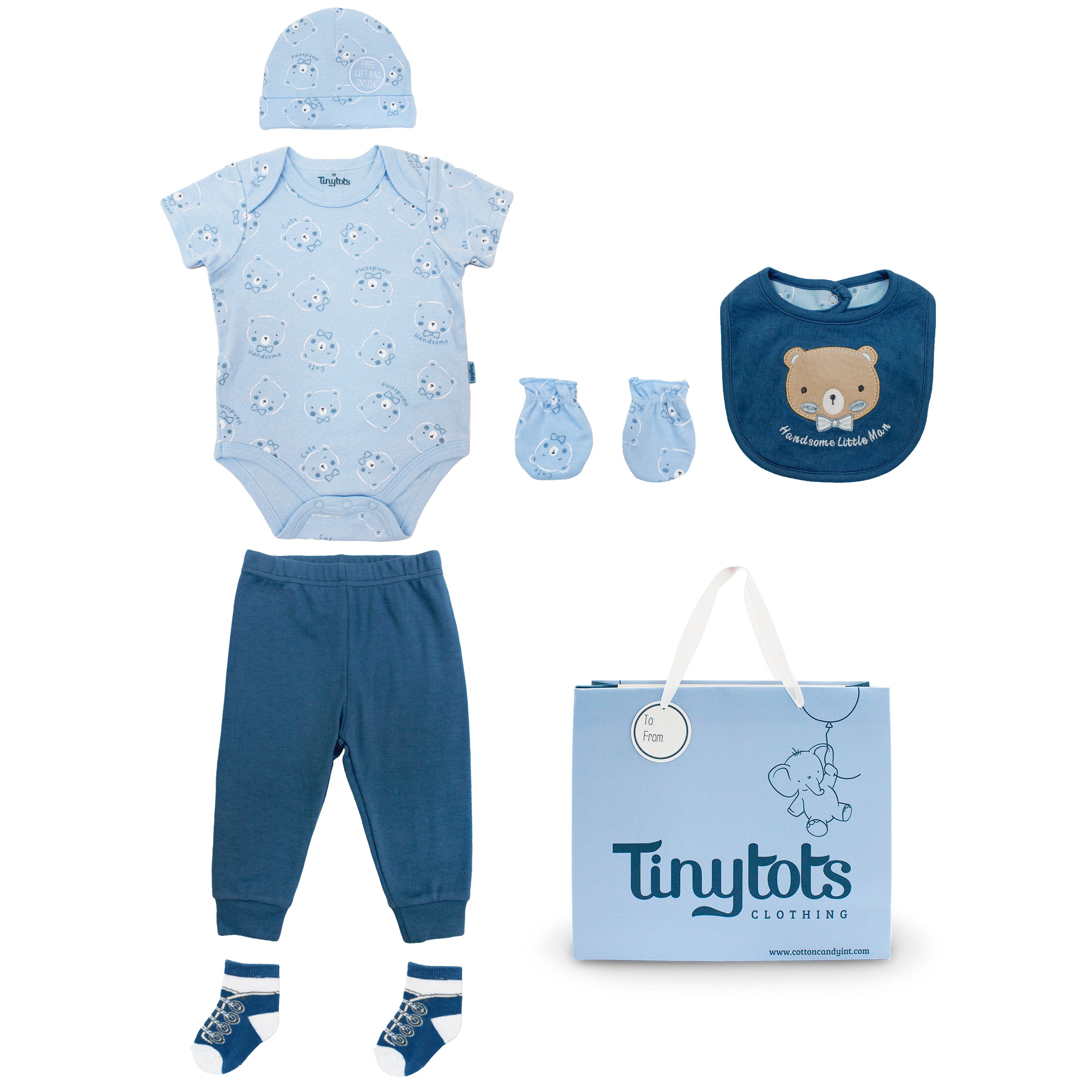 Body M/ C + Pantalón Largo + Gorro + Babero + Medias +  Mitones + Bolsa