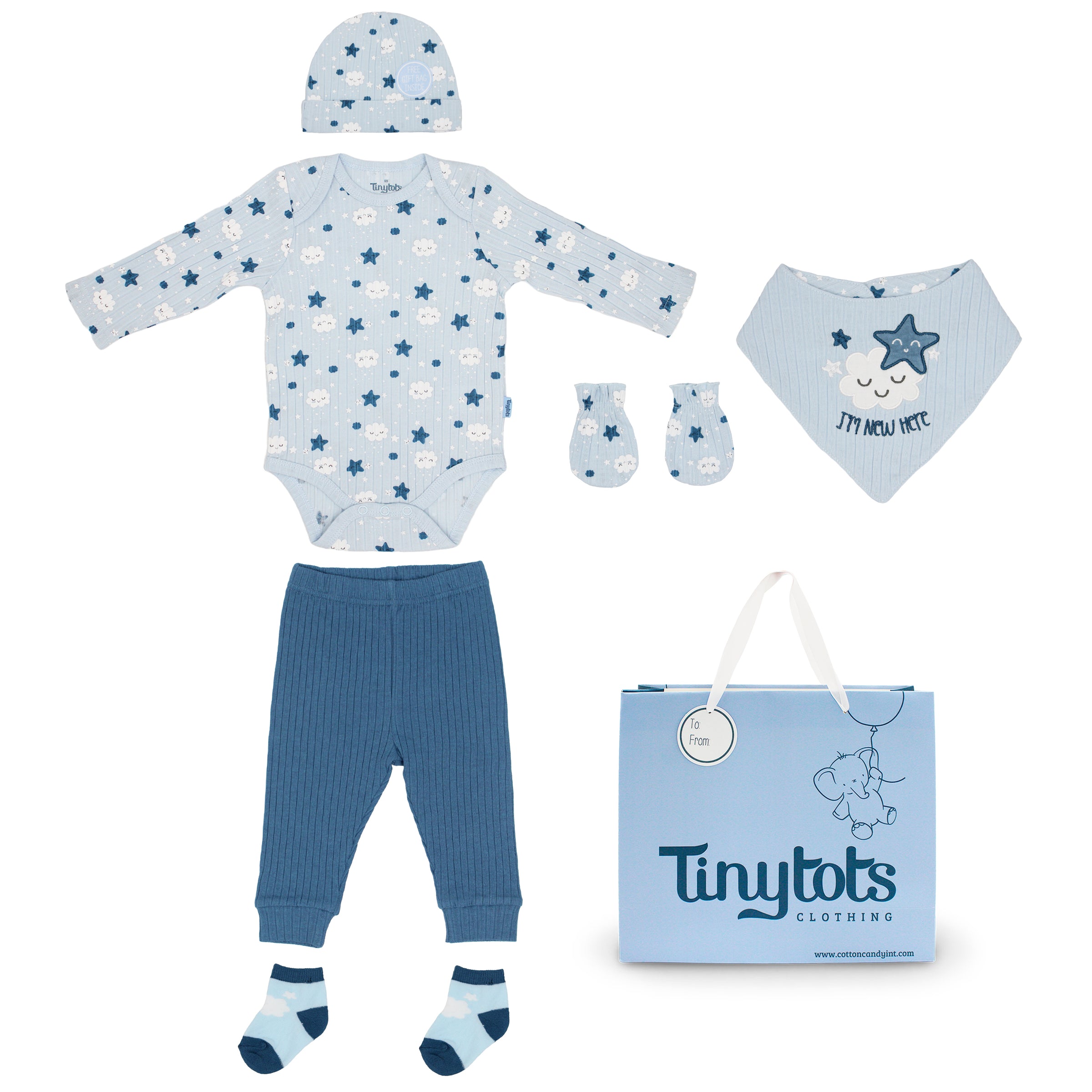 Body M/ C + Pantalón Largo + Gorro + Babero + Medias + Mitones + Bolsa