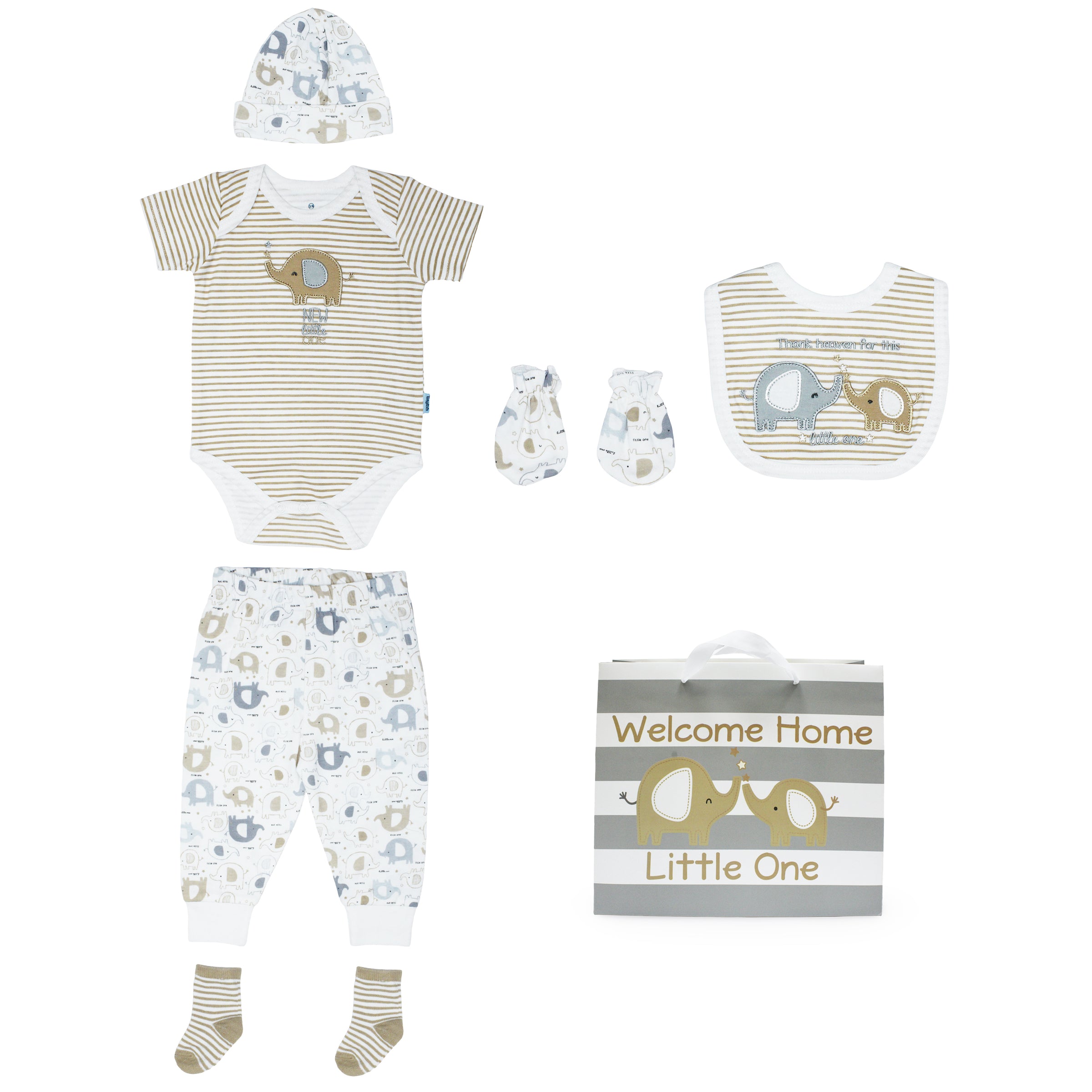 Body M/ C + Pantalón Largo + Gorro + Babero + Mitones + Bolsa