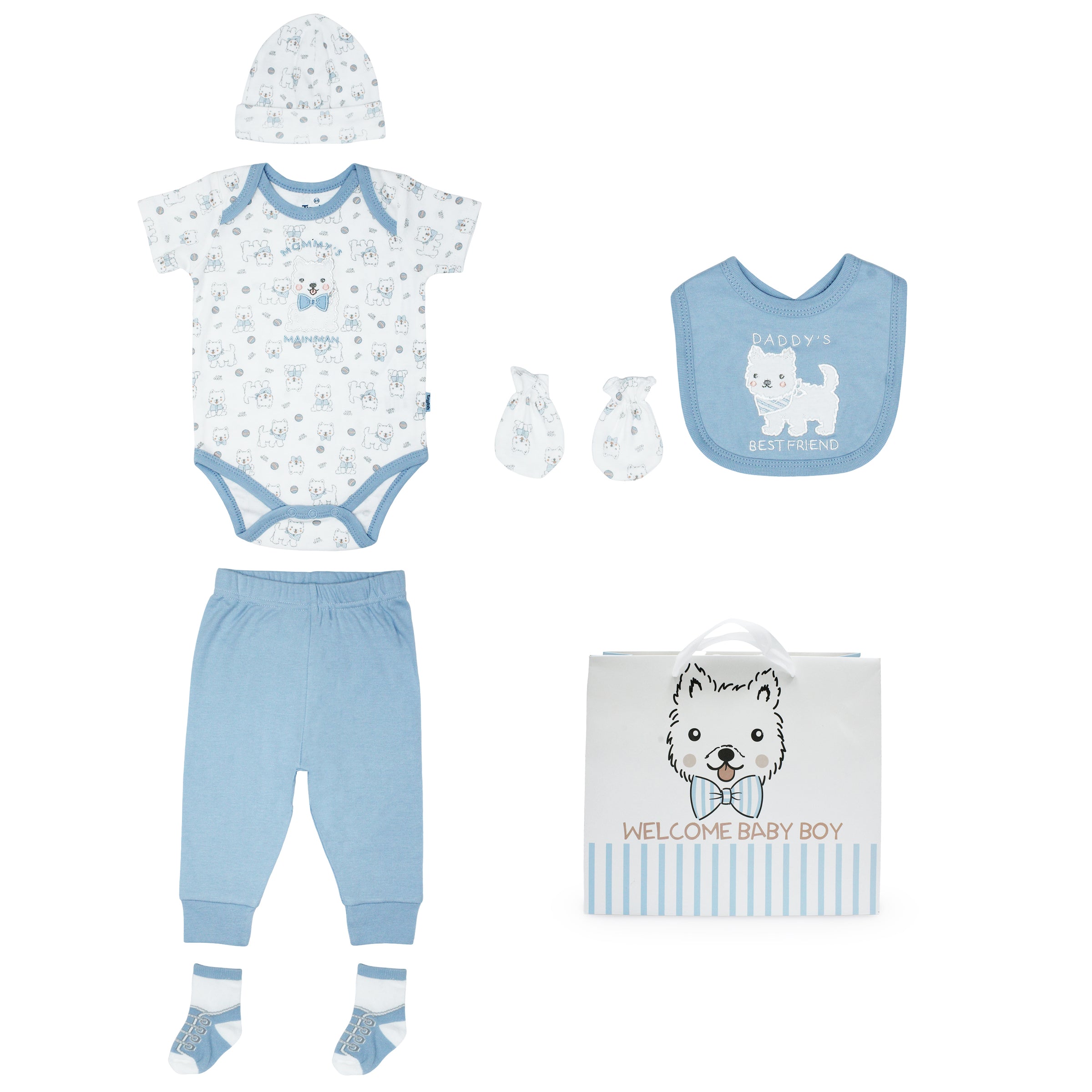 Body M/ C + Pantalón Largo + Gorro + Babero + Mitones + Bolsa