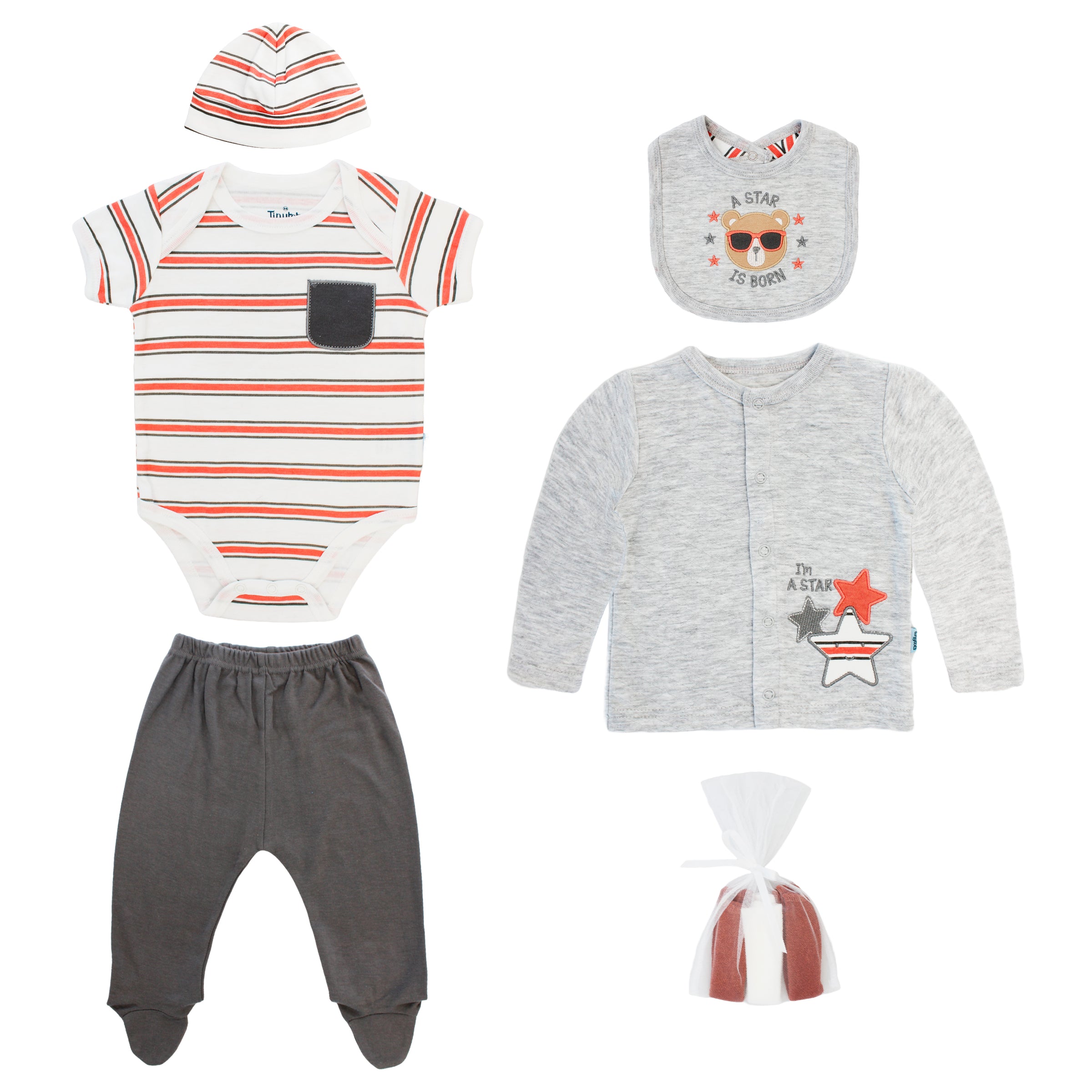 Body Manga Corta + Pantalón Largo + Abrigo + Gorro + Babero + Toallitas