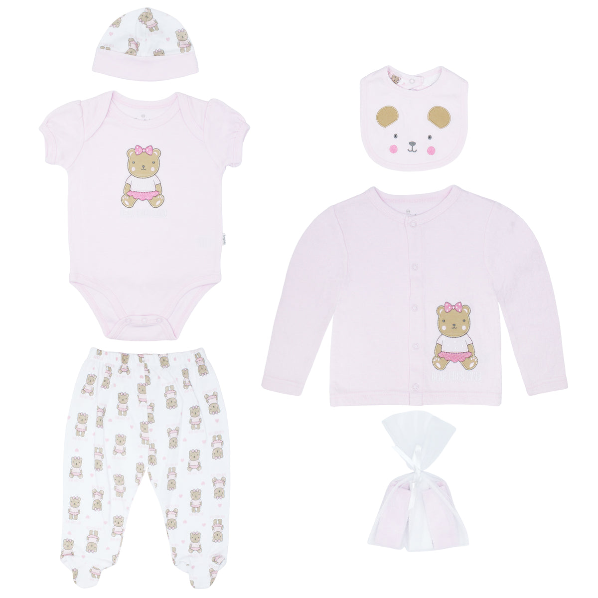 Body Manga Corta + Pantalón Largo + Abrigo + Gorro + Babero + Toallitas