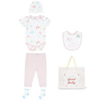 Body Manga Corta + Pantalón Largo + Babero + Gorro + Medias + Bolsa
