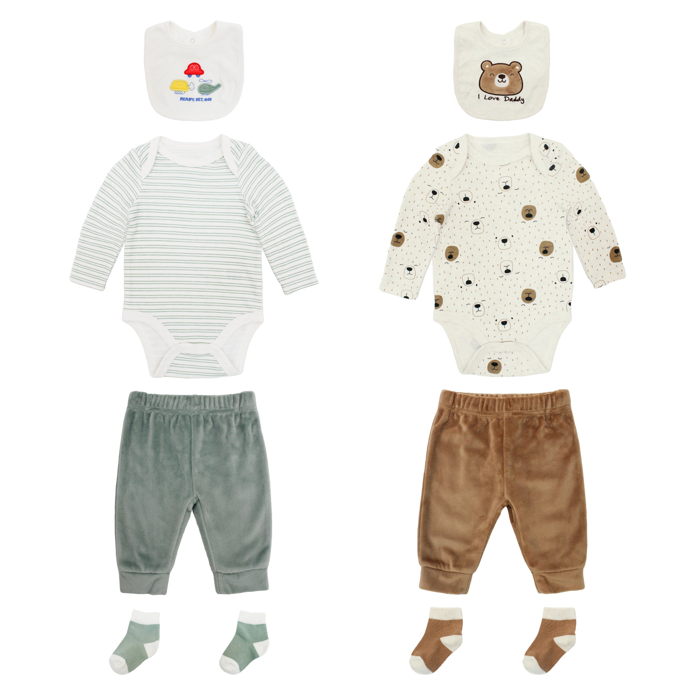 Body Manga Larga + Pantalón + Babero + Medias