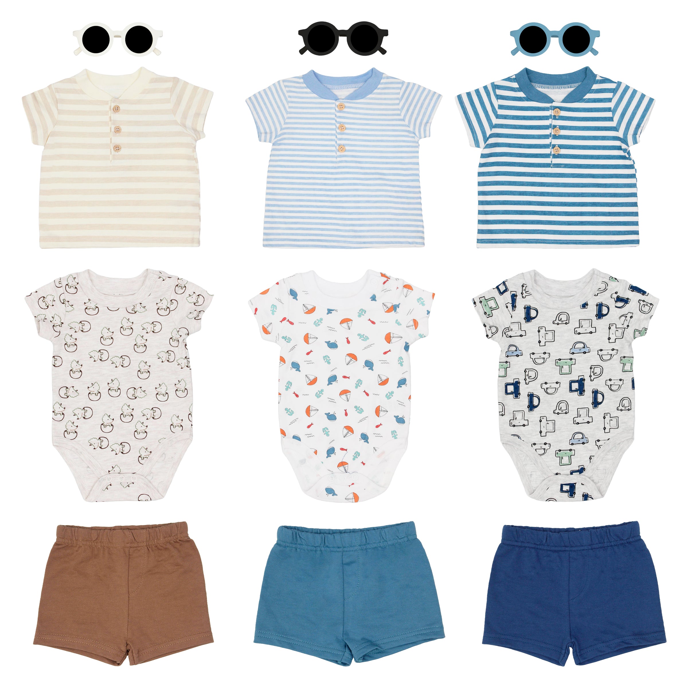Body Manga Corta + Sueter Manga Corta + Pantalón Corto + Gafas