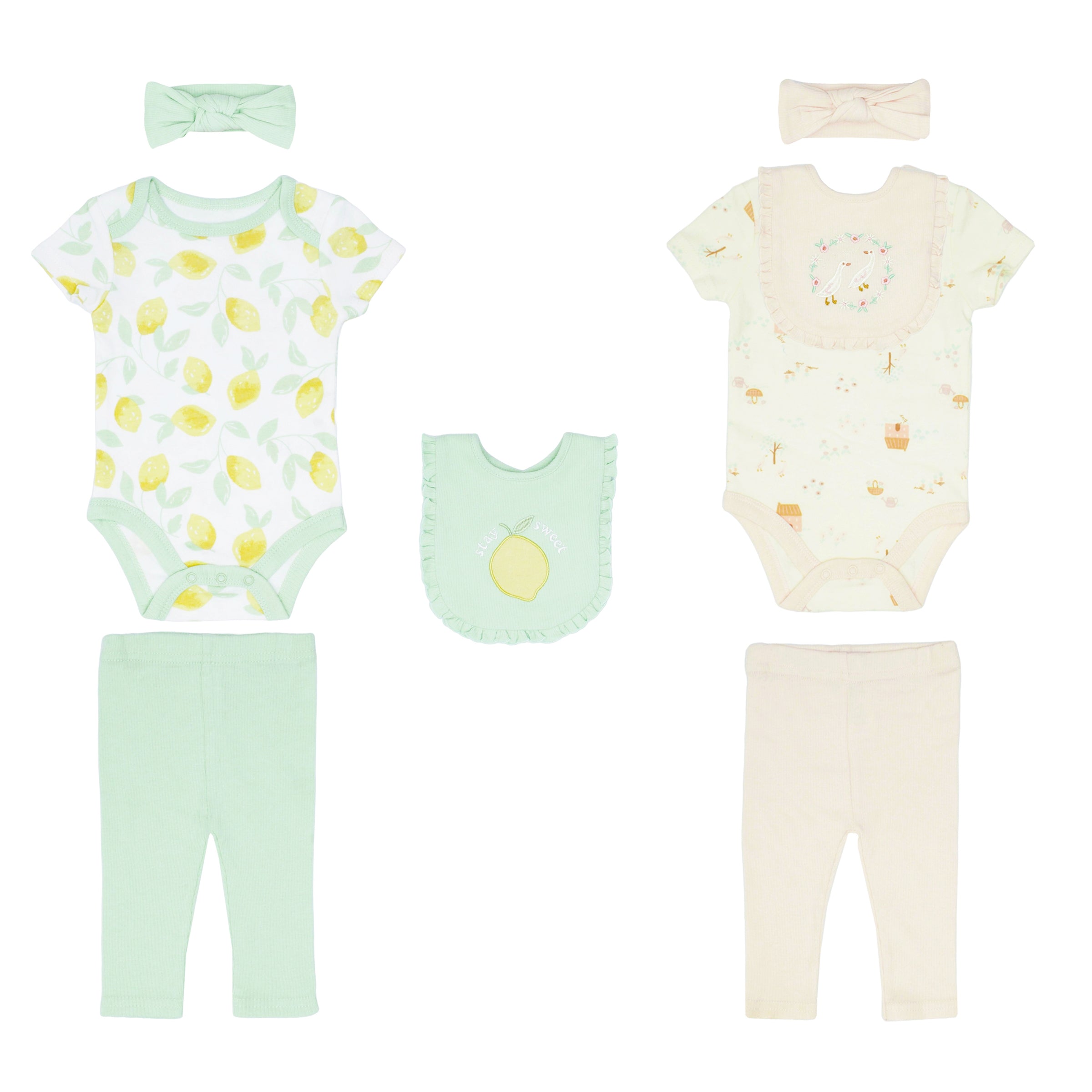 Body Manga Corta + Pantalón Largo + Diadema + Babero