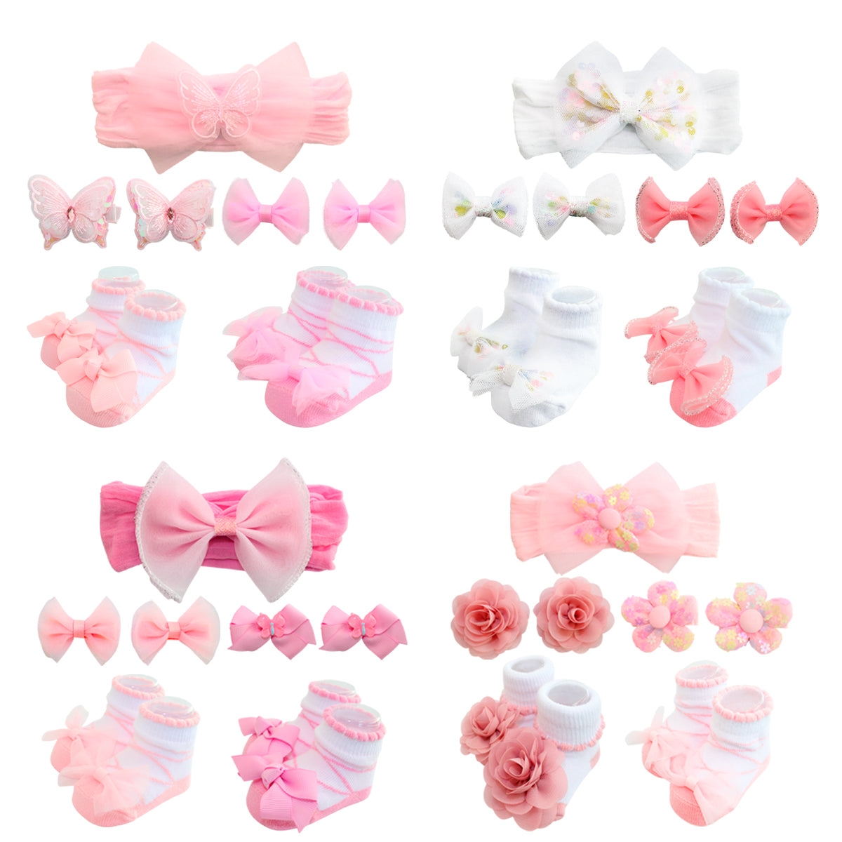 Medias + Clip + Diademas P/ Bebe 5pzs