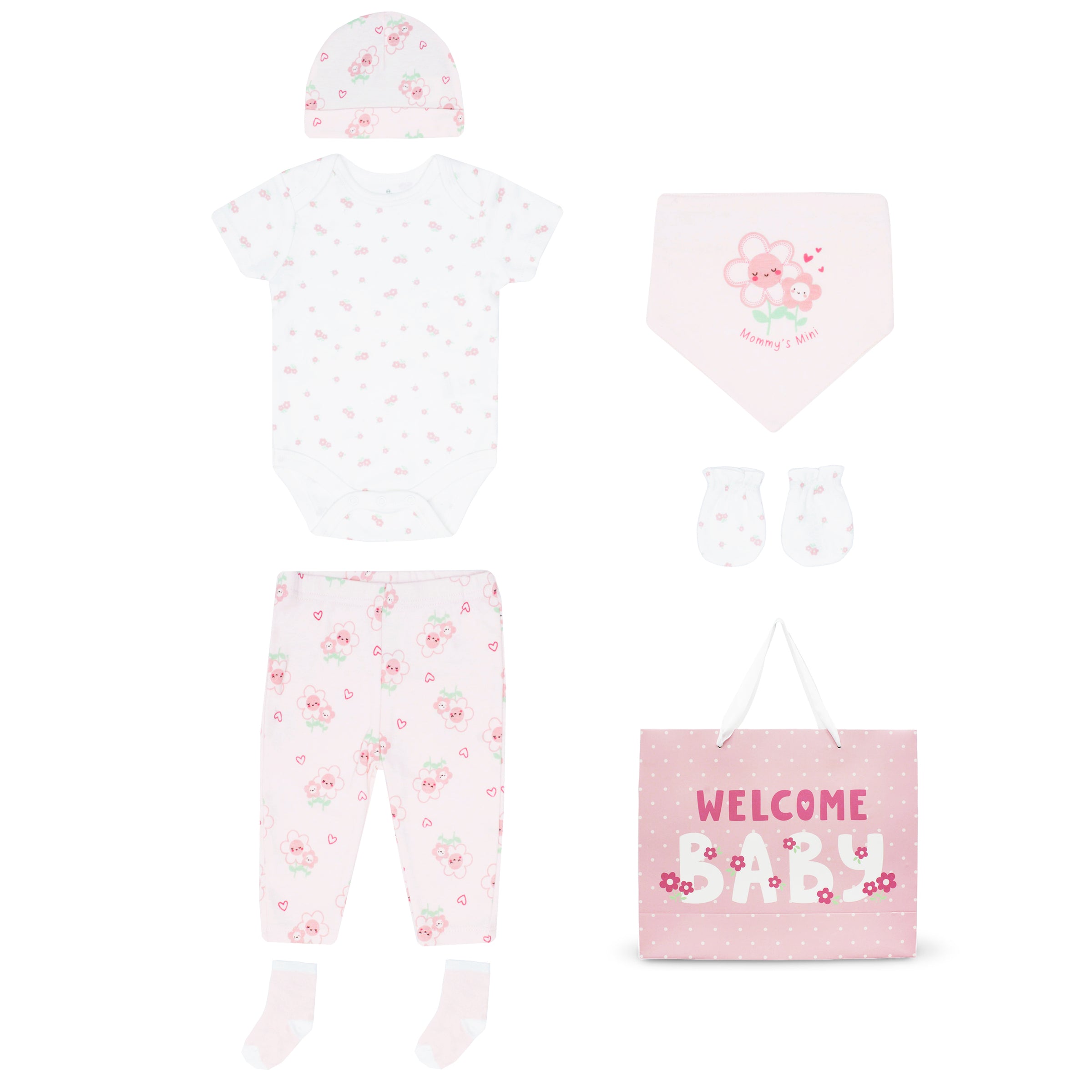 Body M/ C + Pantalón Largo + Gorro + Babero + Medias + Mitones + Bolsa